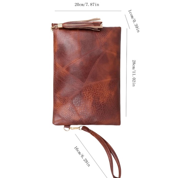 Luxe Vegan Leather Tassel Zipper Clutch wristlet - Picture 4 of 8